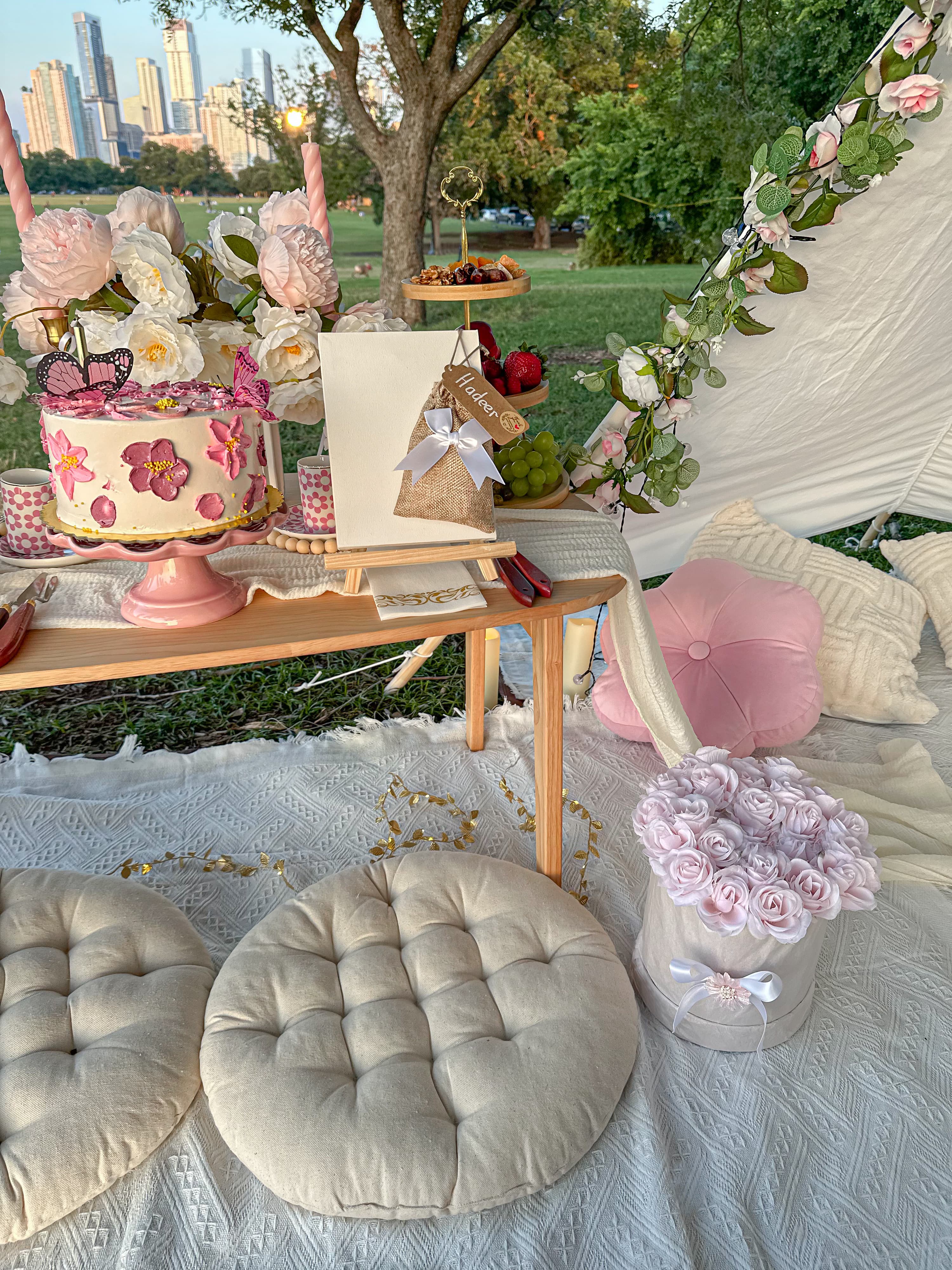 Romantic boho picnic for two in Austin Texas